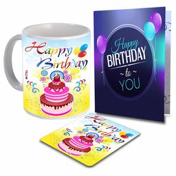 ME & YOU 3 Pcs Blue & Yellow Printed Coffee Mug with Card & Coaster Birthday Gift Set-17
