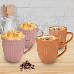 URBAN CHEF Set of 4 Peach & Orange Textured Ceramic Matte Mugs-46