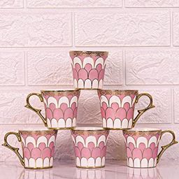 Femora Gold Toned & Pink 6 Pieces Printed Ceramic Glossy Cups and Mugs-36