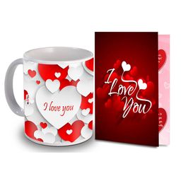 ME & YOU 2 Pieces Red & White Printed Coffee Mug With Greeting Card Home Gift Set-image-56