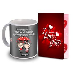 ME & YOU 2 Pieces Red & Grey Printed Coffee Mug With Greeting Card Home Gift Set-18