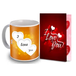 ME & YOU 2 Pieces Red & Yellow Printed Coffee Mug With Greeting Card Home Gift Set-34