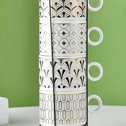 BonZeaL White & Black Geometric Textured Ceramic Glossy Mugs 270 ml-image-64