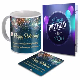 ME & YOU 3 Pcs Green & Blue Printed Coffee Mug with Card & Coaster Birthday Gift Set-15