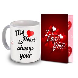 ME & YOU 2 Pieces Red & White Printed Coffee Mug With Greeting Card Home Gift Set-image-68