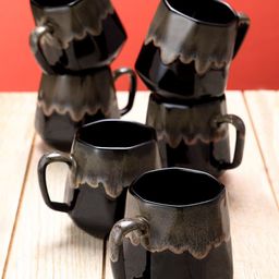 Arrabi Brown Set of 6 Handcrafted Solid Ceramic Glossy Cups-16