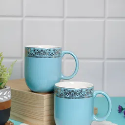 Vola Global LLP Dazzle Blue 2 pieces Porcelain With Golden Border Glossy Cups 300 ML Each-40