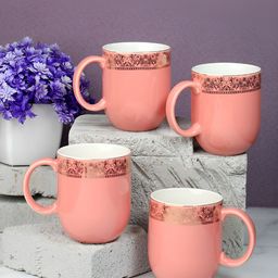Vola Global LLP Dazzle Pink 4 pieces Porcelain With Golden Border Glossy Cups 300 ML Each-10