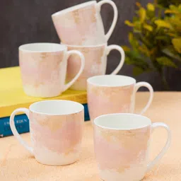 JCPL White & Pink 6 Pieces Printed Ceramic Glossy Mugs 200 ml Each-23