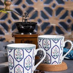 GOODHOMES White & Blue Set of 2 Printed Bone China Glossy Mugs 320 ml Each-27