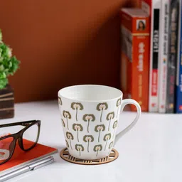 JCPL White & Brown 2 Pieces Printed Ceramic Glossy Cups 350 ml-52