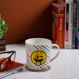 JCPL White & Yellow 2 Pieces Printed Ceramic Glossy Cups 350 ml-image-64