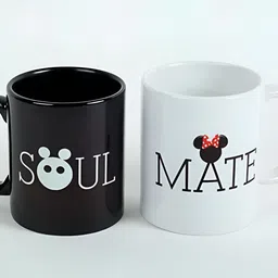 fnp White & Black 2 Pieces Typography Printed Ceramic Glossy Mugs 325ml Each-39