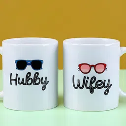 fnp White & Black 2 Pieces Typography Printed Ceramic Glossy Mugs 325ml Each-1