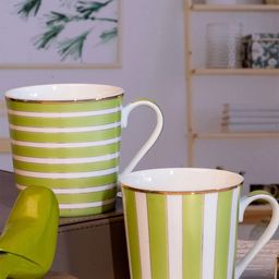 SONAKI Set Of 2 White & Green Printed Bone China Glossy Cups-image-15
