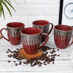 Homesake Red & Grey Handcrafted Solid Ceramic Glossy Mugs Set of Cups and Mugs-15