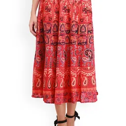 Exotic India Floral Printed Pure Cotton Flared Midi Skirt-picture-11
