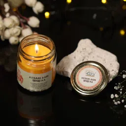 Tara Enlightening World Kesari Aam Kutch Ka Medium Glass Container Screw Lid Candle-34