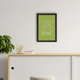 eCraftIndia Green & Black "It Always seems Impossible until it is done" Wall Art Painting-image-6