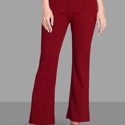 Jinax Women Maroon Straight Leg Straight Fit High-Rise Easy Wash Bootcut Trousers-image-93