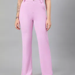 Kotty Women Purple Relaxed Straight Leg Fit High-Rise Easy Wash Trousers-image-14