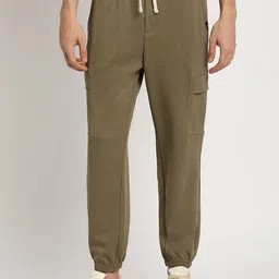 THE BEAR HOUSE Men's Mid-Rise Regular Fit Joggers with Elastic Waistband and Side Pockets-58