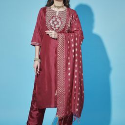 VredeVogel Floral Yoke Design Regular Thread Work Kurta with Trousers & Dupatta-image-50