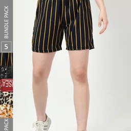 BAESD Women Multicoloured Striped Checked High-Rise Shorts-5