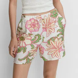 MANGO Women Floral Print High-Rise Shorts-image-98