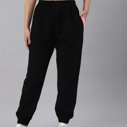 Laabha Women Black & Pink Regular Fit Stylish Jogger Track Pants-28