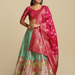 Warthy Ent Green & Pink Semi-Stitched Lehenga & Unstitched Blouse With Dupatta-28