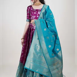 Fabcartz Woven Design Semi-Stitched Lehenga & Unstitched Blouse With Dupatta-image-52