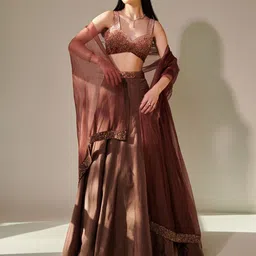 ONE KNOT Embellished Mirror Work Made to Measure Lehenga & Blouse With Dupatta-picture-28