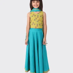 Fabindia Girls Yellow & Blue Printed Ready to Wear Lehenga & Blouse With Dupatta-picture-33