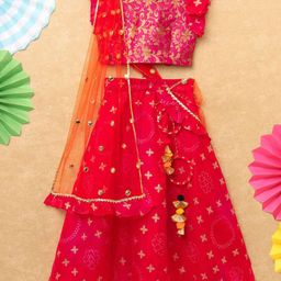 BAESD Girls Floral Woven Design Gotta Patti Ready to Wear Lehenga & Blouse With Dupatta-image-70