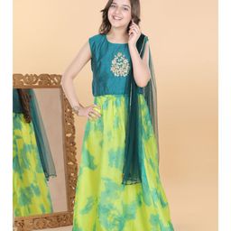 ADIVA Girls Green & Yellow Tie and Dye Ready to Wear Lehenga & Blouse With Dupatta-image-10