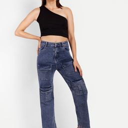 BROADSTAR Women Smart Wide Leg High-Rise Mildly Distressed Heavy Fade Stretchable Jeans-image-84