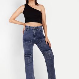BROADSTAR Women Smart Wide Leg High-Rise Clean Look Heavy Fade Stretchable Jeans-image-84