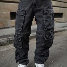 Powerlook Men Black Boyfriend Fit Clean Look Cotton Cargo Jeans-image-26