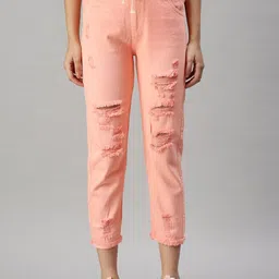 SHOWOFF Women Pink Jogger High-Rise Highly Distressed Jeans-image-13
