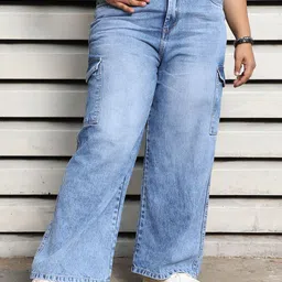 Freeform by High Star Plus Size Women Wide Leg High-Rise Clean Look Light Fade Jeans-picture-3