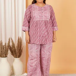Indietoga Plus Size Pink Printed Top With Trouser Co-Ords-picture-16
