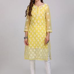 KHAKA Ethnic Motifs Embroidered Regular Chikankari Kurta & Trousers-image-49