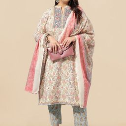 MIRCHI FASHION Cream-Coloured Plus Size Printed Pure Cotton Kurta & Trousers With Dupatta-image-55