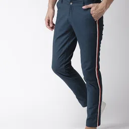 Hubberholme Men Navy Blue Slim Fit Solid Regular Trousers-image-9