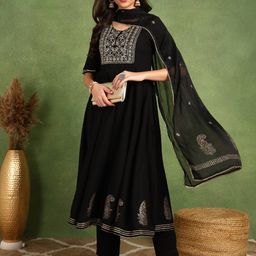 KALINI Floral Yoke Designed Anarkali Zardozi Kurta with Trousers & Dupatta-picture-16