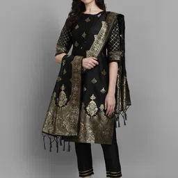 VredeVogel Women Black Ethnic Motifs Printed Kurta with Trousers & With Dupatta-18