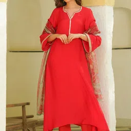 Ambraee Mirror Work A-Line Kurta With Trousers & Dupatta-picture-11