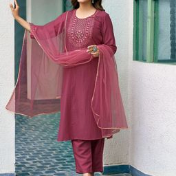 KALINI Women Embroidered Regular Thread Work Kurta with Trousers & With Dupatta-15
