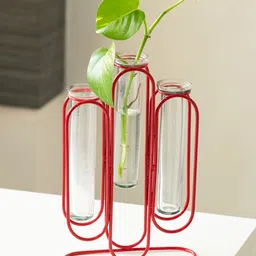 ExclusiveLane Modern Glass Garden Transparent & Red Glass 3 Test Tube Planters With Holder-image-66